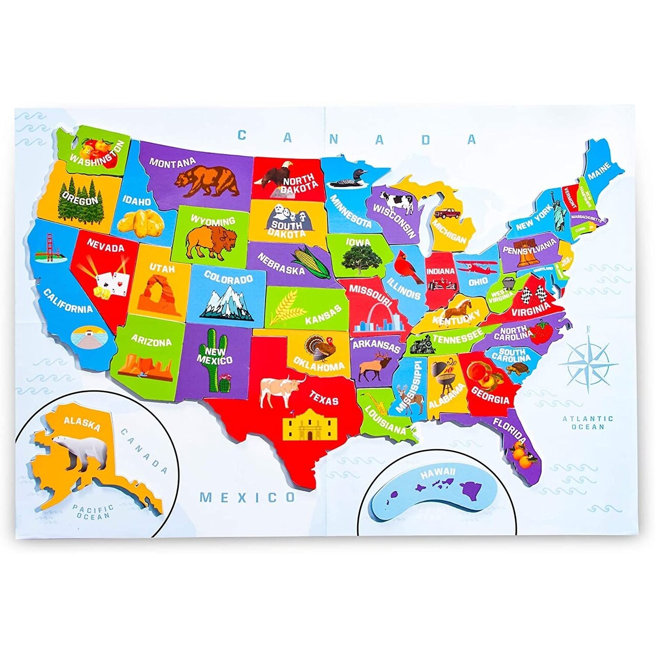 U.S. Puzzle Map of The United States with 44 Magnetic Pieces (19 x 13 Inches)